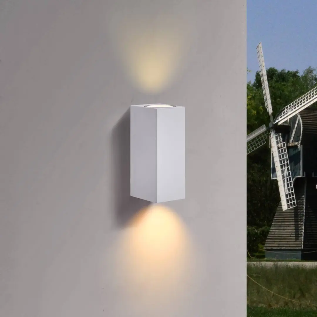 PRIOS Wandlamp Buiten 2-Lichts Aluminium Glas H16cm GU10 Wit