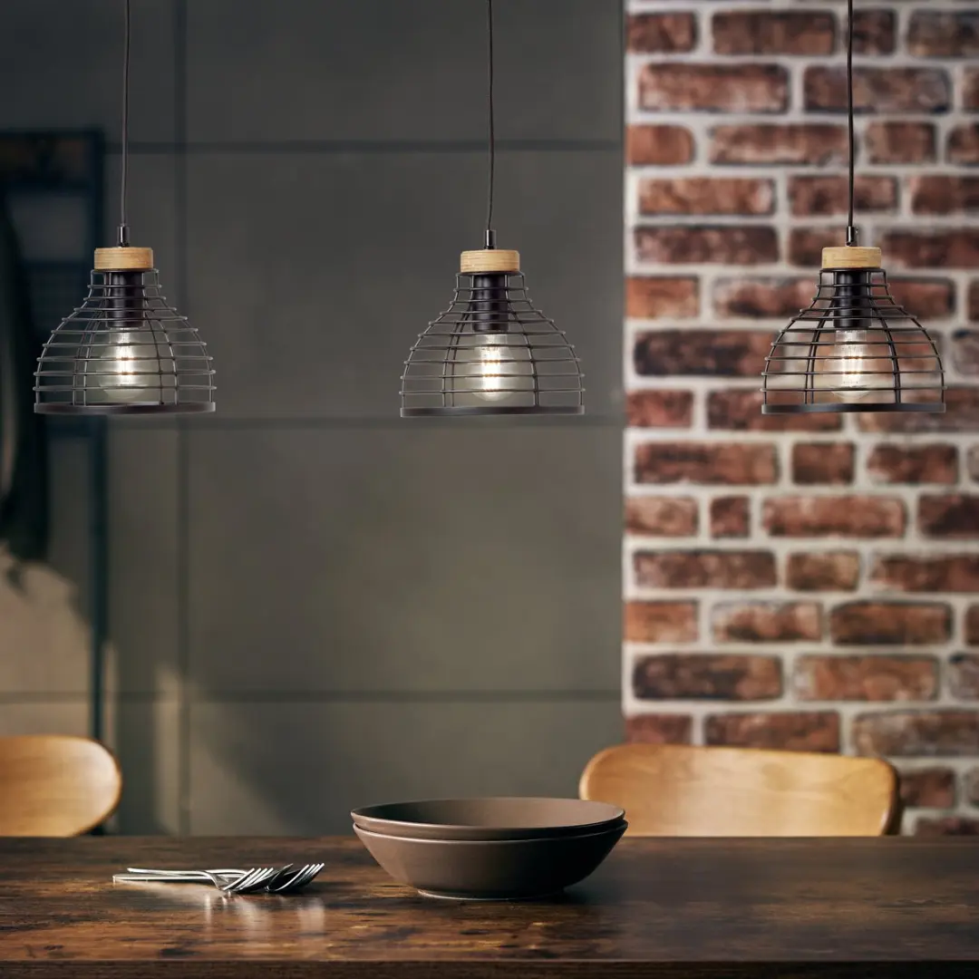 Brilliant Avia Hanglamp E27 - 3x52W - Zwart/Hout