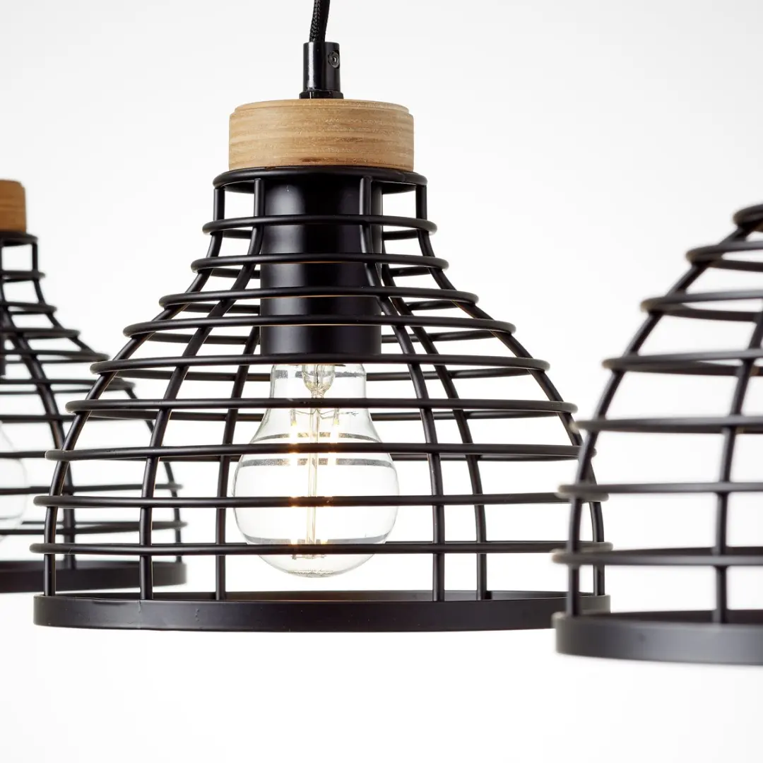 Brilliant Avia Hanglamp E27 - 3x52W - Zwart/Hout