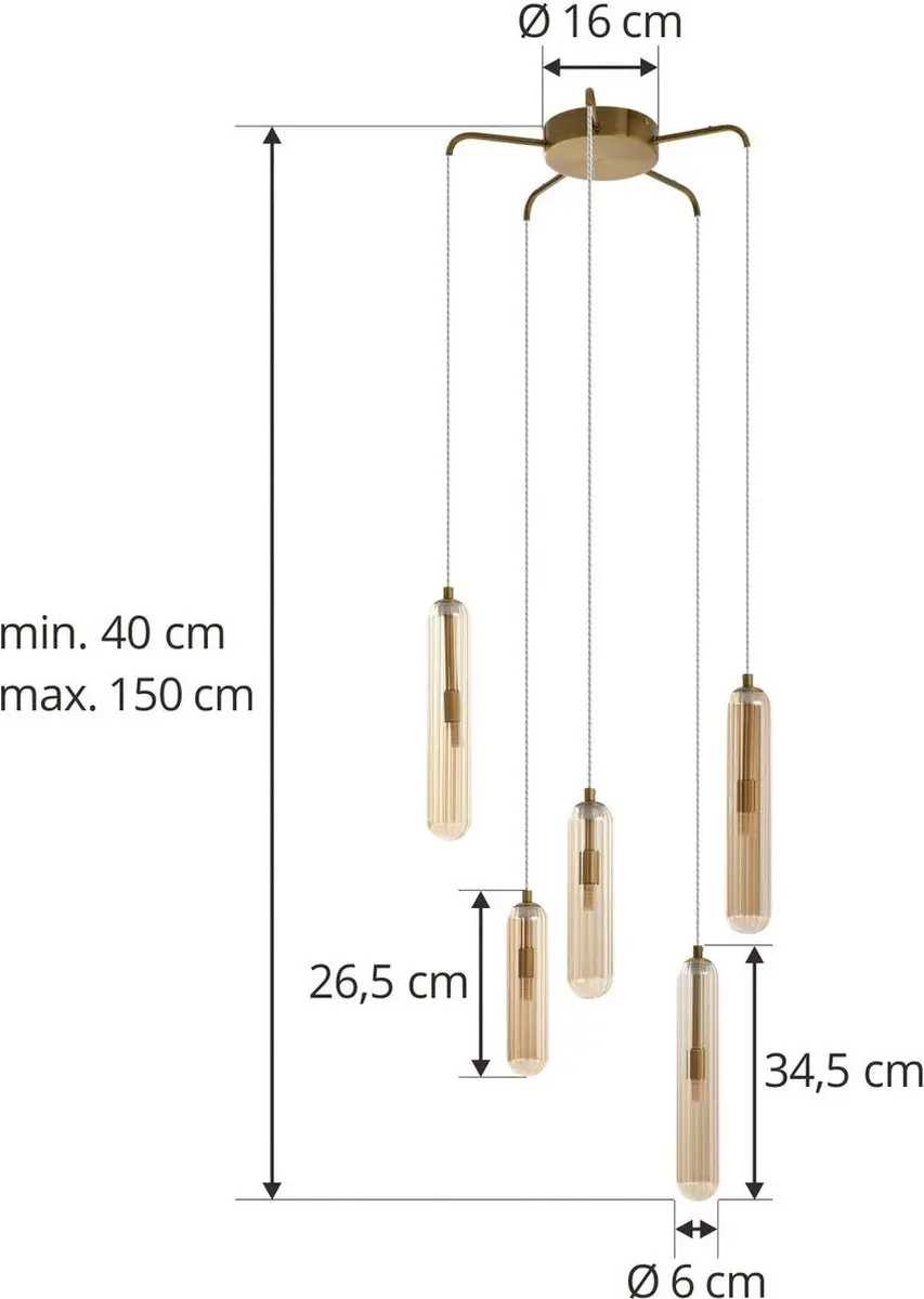 Lucande Hanglamp 5-Lichts Glas & Metaal G9