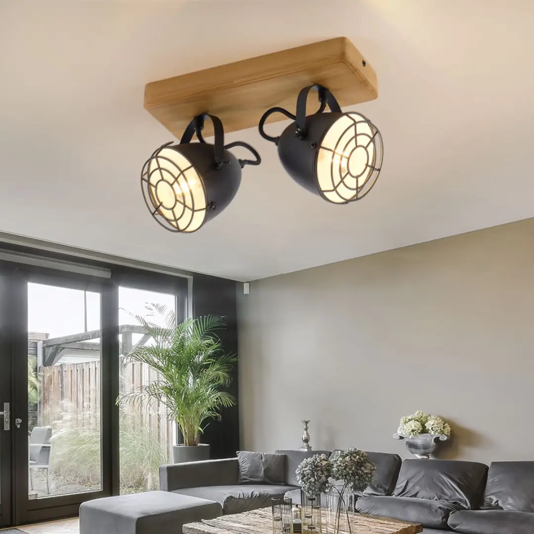 Just Light Plafondlamp 2-lichts Landhuis - 30,5x17x20cm - Bruin