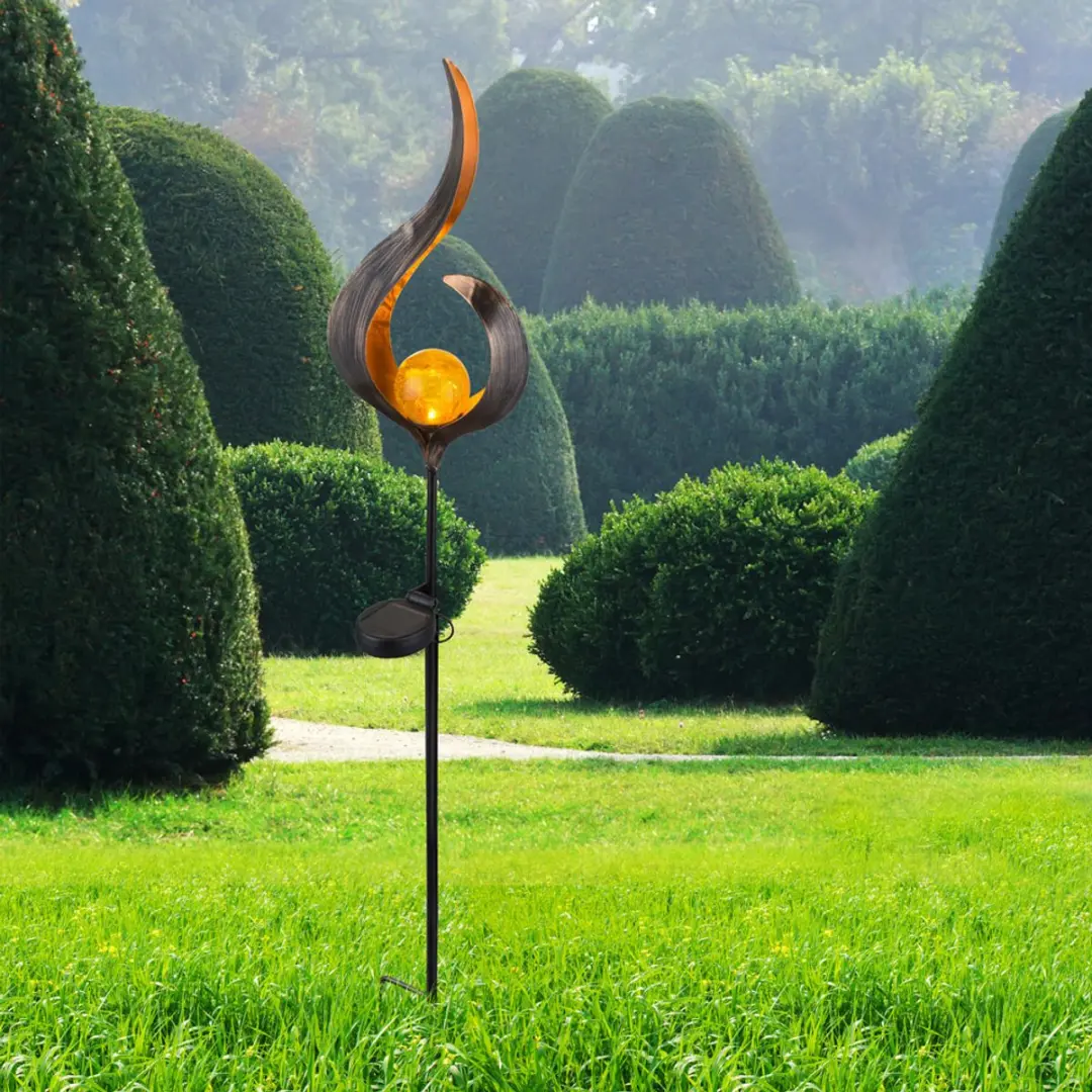 Globo Tuindecoratie Solarlamp Steeklamp Vlamdesign - H 90cm - Brons - 2 Stuks