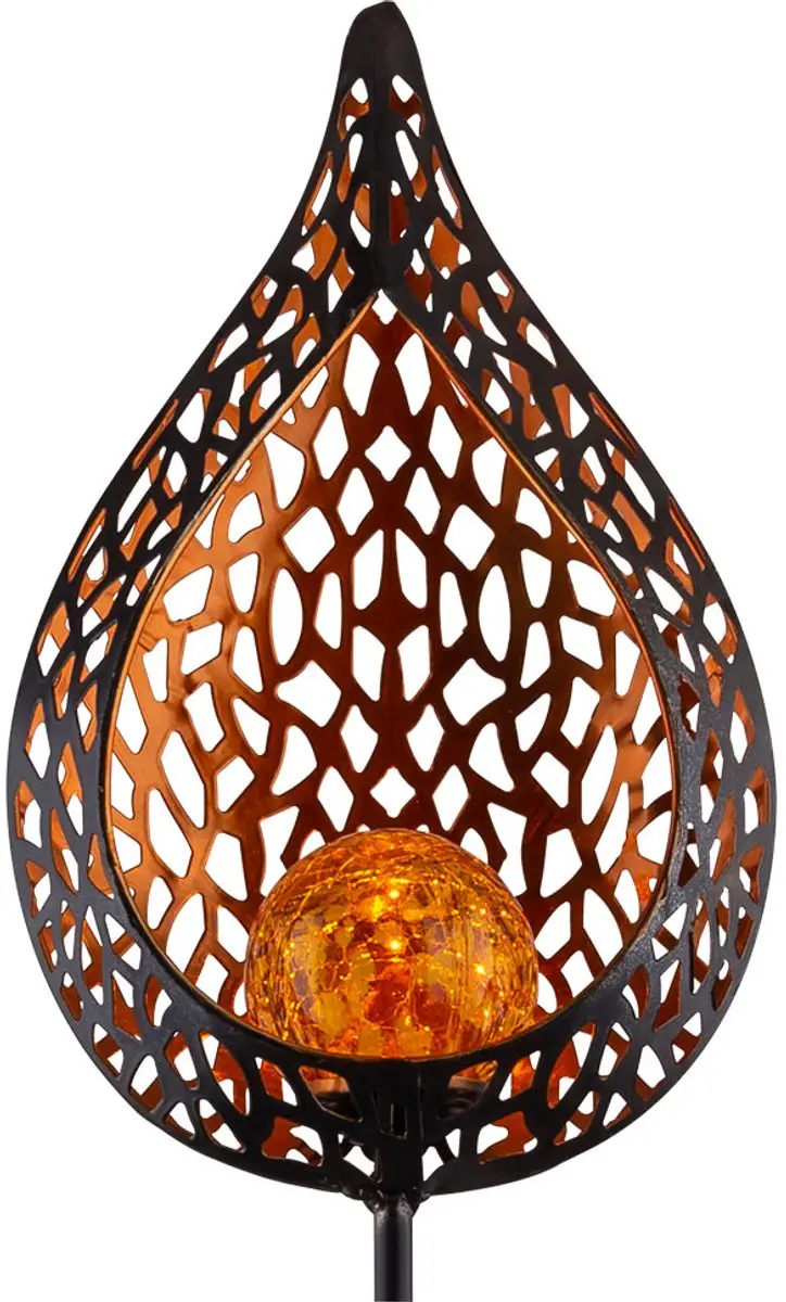 Globo Tuindecoratie Solarlamp Steeklamp Vlamdesign - H 90cm - Brons - 2 Stuks