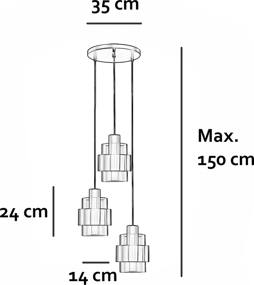 Freelight Hanglamp Chiasso 3 Lichts Ø35cm - Zwart/Goud
