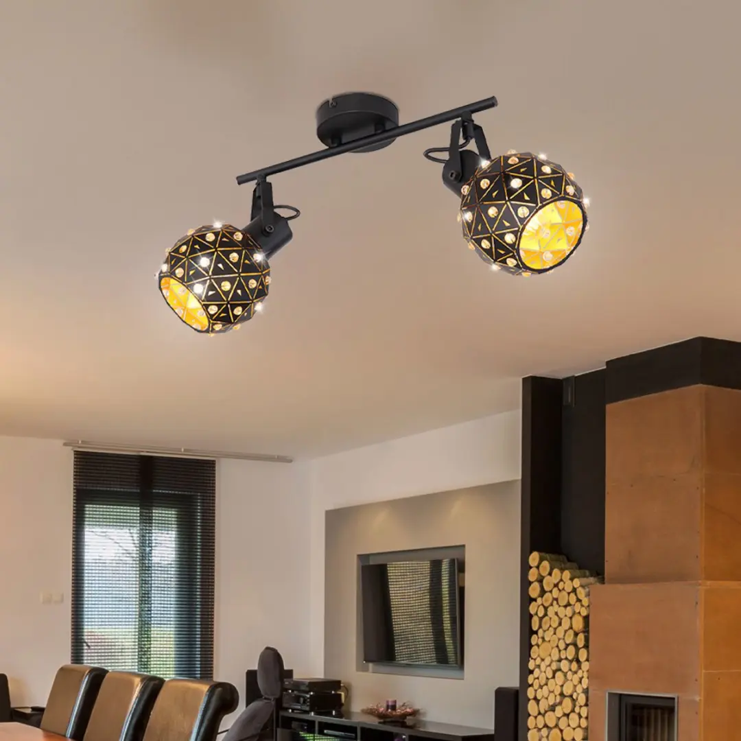 Globo Plafondlamp 2-lichts Metaal Zwartgoud - 2x E27