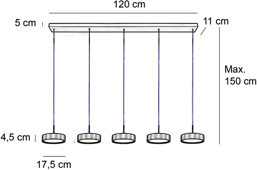 Freelight Hanglamp Alieno 5 - 120cm Zwart