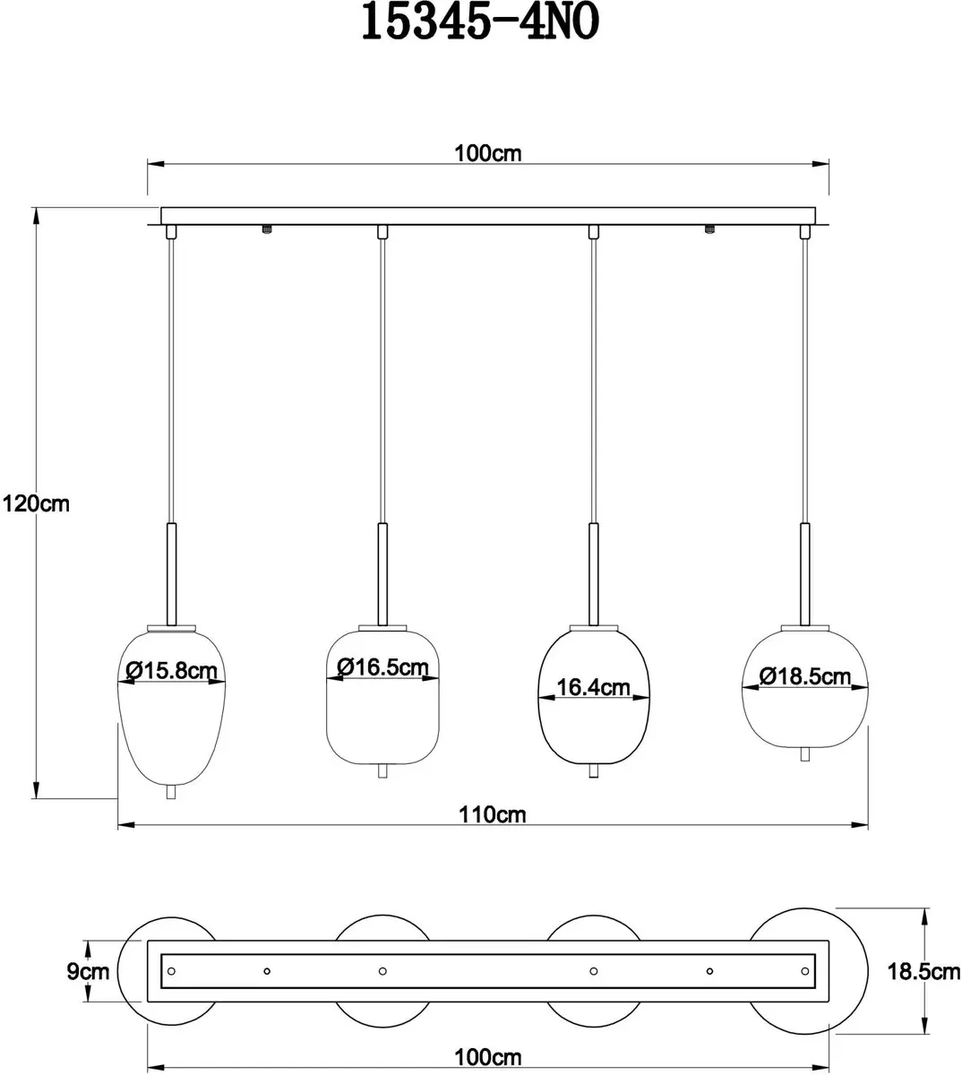 Globo Blacky I Hanglamp - 4 Lichtpunten - E14