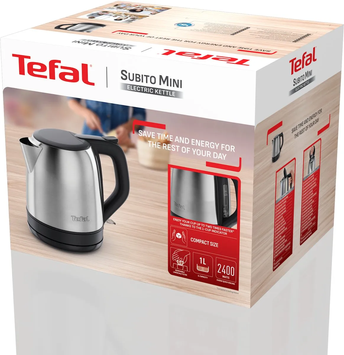 Tefal Subito KO5S2D Waterkoker 1L - 2400W - Zwart/RVS