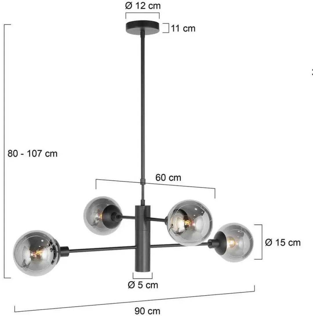 Steinhauer Constellation 3804ZW Hanglamp - 5 Lichtpunten - Zwart - afbeelding 6 van 6
