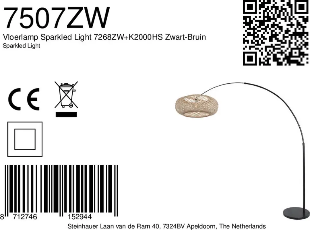 Steinhauer Sparkled Light 7507ZW Vloerlamp - Zwart/Beige - 40W