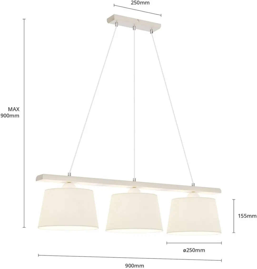 Euluna Hanglamp 3-lichts - Hout/stof - E27 - Gebroken wit/wit - afbeelding 6 van 6