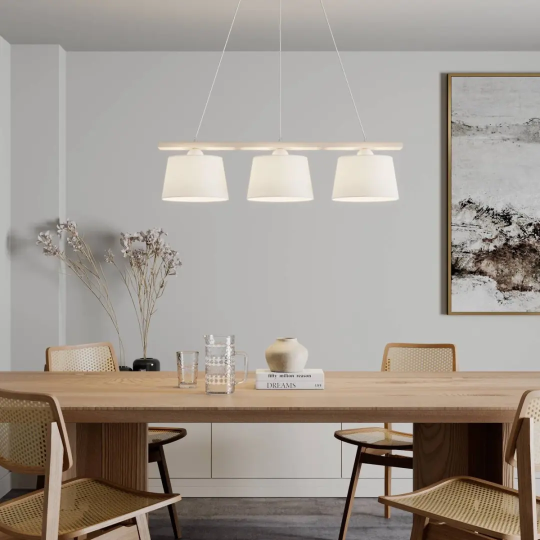 Euluna Hanglamp 3-lichts - Hout/stof - E27 - Gebroken wit/wit