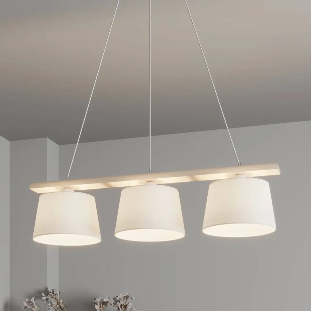 Euluna Hanglamp 3-lichts - Hout/stof - E27 - Gebroken wit/wit