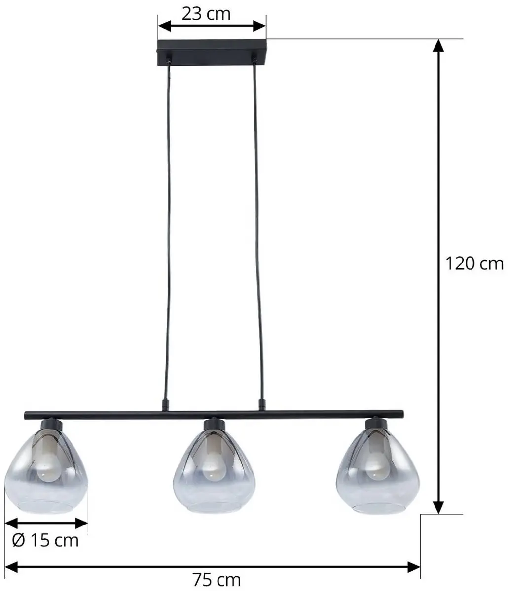 Lindby Hanglamp 3-Lichts - 15cm - Rookgrijs/Mat Zwart
