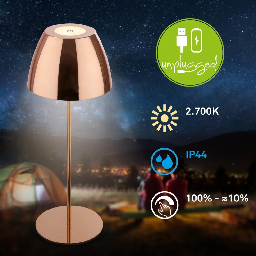 Briloner Serina 7522013 Snoerloze LED Tafellamp - Dimbaar Touch - IP44 - Koper