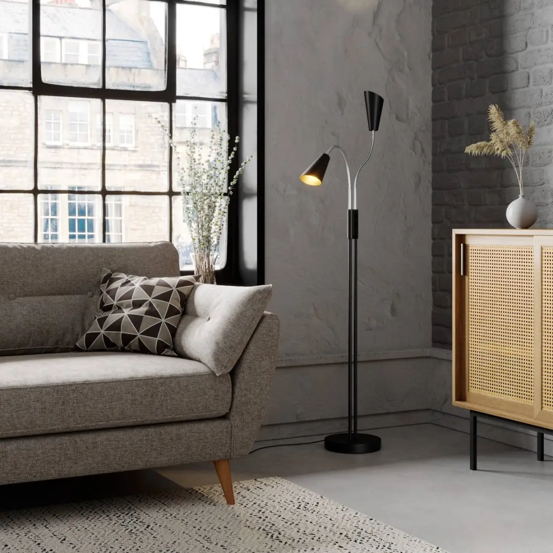 Lucande Vloerlamp 2-licht Metaal H124cm - Zwart/Goud