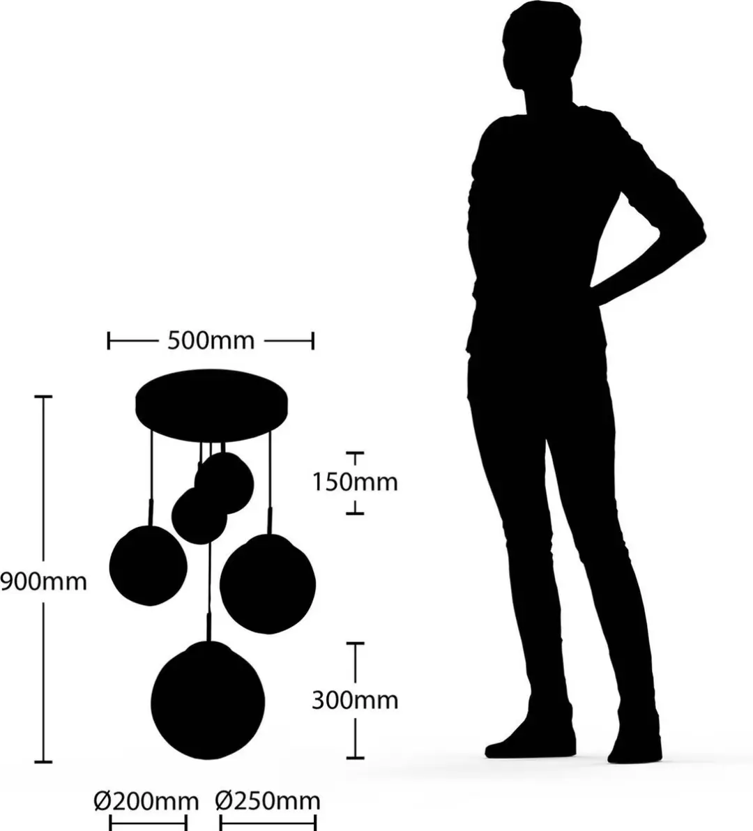 Lindby Hanglamp 5-Lichts Metaal Glas - Mat Nikkel/Opaalwit