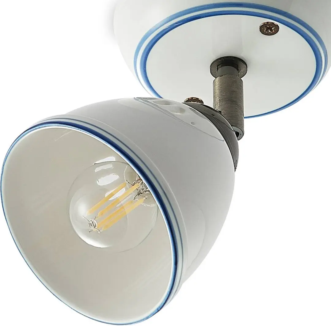 Lindby Buitenspot 1 Licht E14 Keramiek Metaal - 16cm - Wit/Brons/Blauw