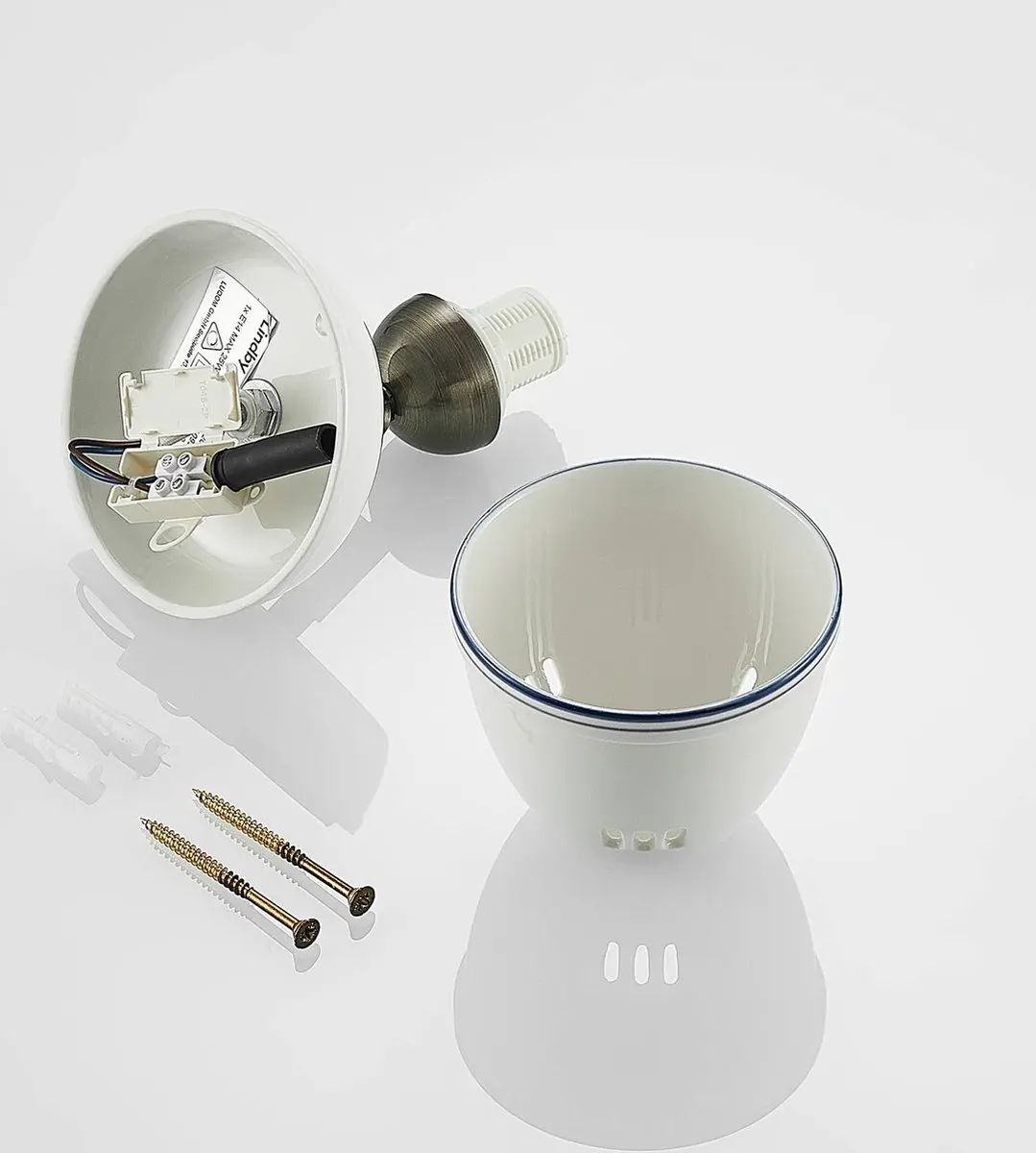 Lindby Buitenspot 1 Licht E14 Keramiek Metaal - 16cm - Wit/Brons/Blauw
