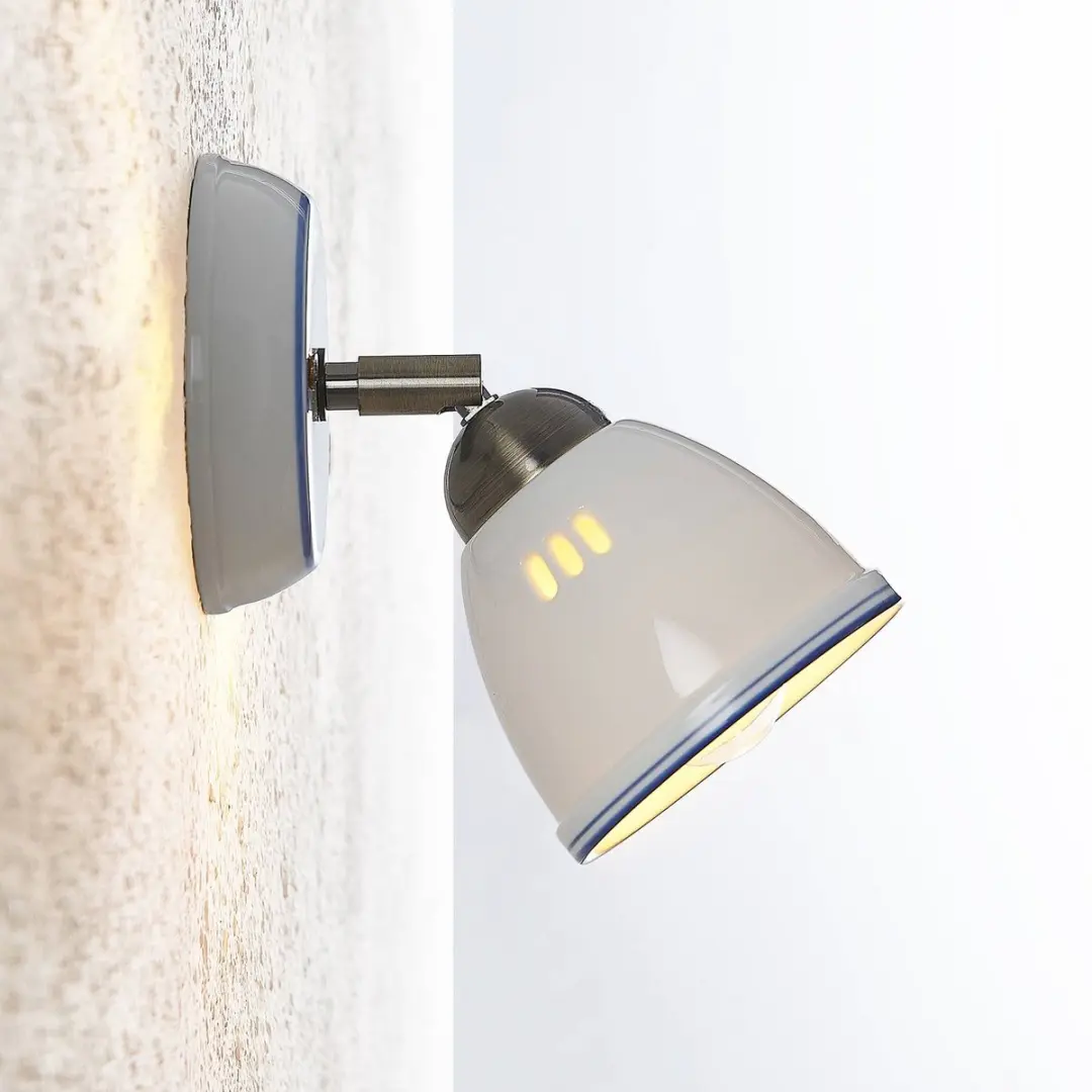 Lindby Buitenspot 1 Licht E14 Keramiek Metaal - 16cm - Wit/Brons/Blauw
