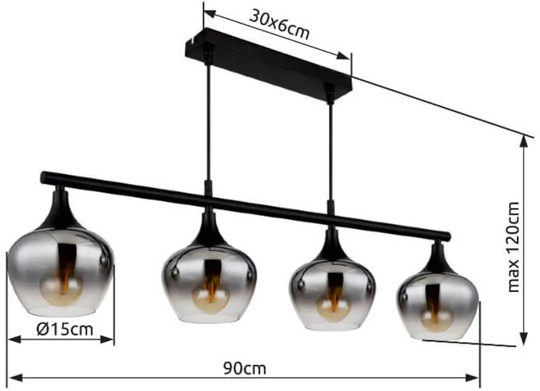 Globo Maxy Hanglamp - 4x E27 - Zwart