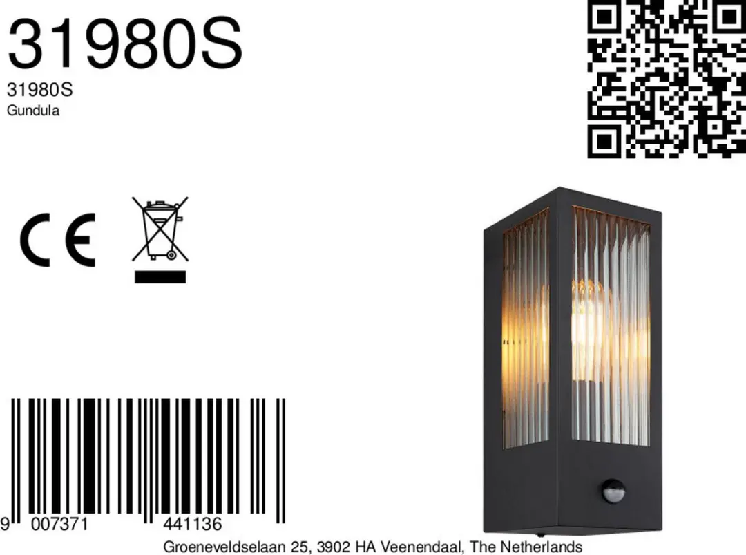 Globo Wandlamp Gundula 31980S - Zwart - Ø12cm