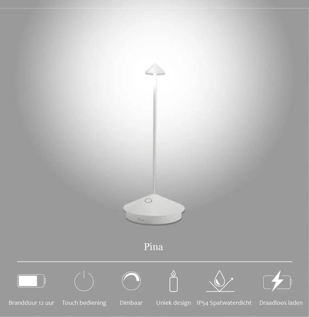 Zafferano Pina Oplaadbare LED Tafellamp - Wit 2700K - IP54