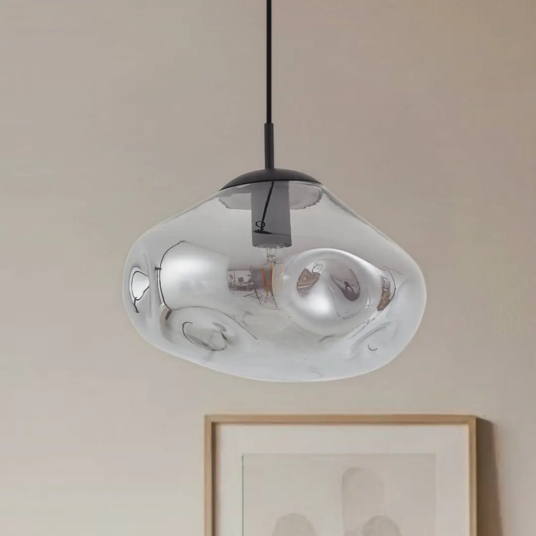 Lindby Hanglamp Glas - 1 Lichtpunt - Ø35cm - Rookgrijs/Zandzwart