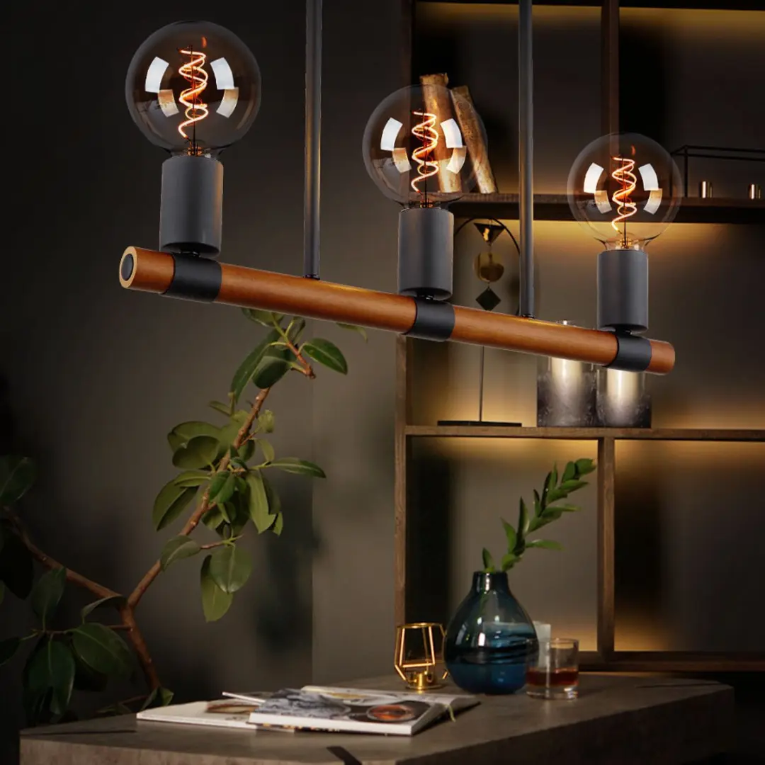 Globo Houten Plafondlamp 3 Vlammen - E27 - 49x6x35cm