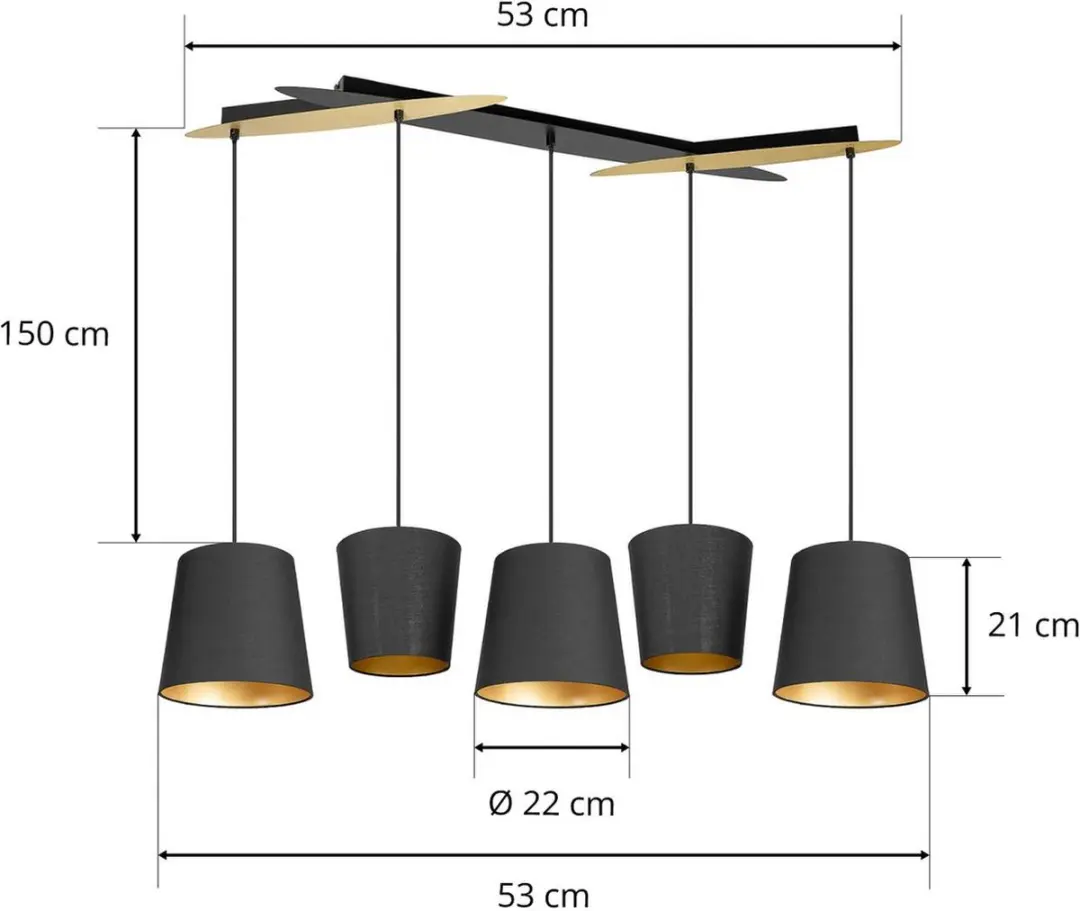Lucande Hanglamp 5-lichts E27 - Zwart/Goud/Messing