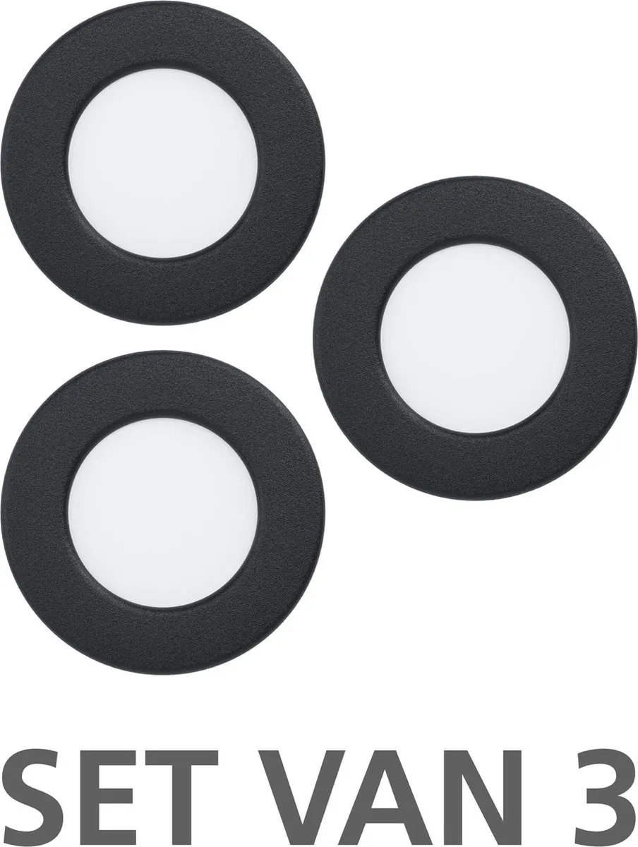Eglo Fueva 6 Inbouwspot Set - 3 Stuks - Ø8.8cm - Zwart
