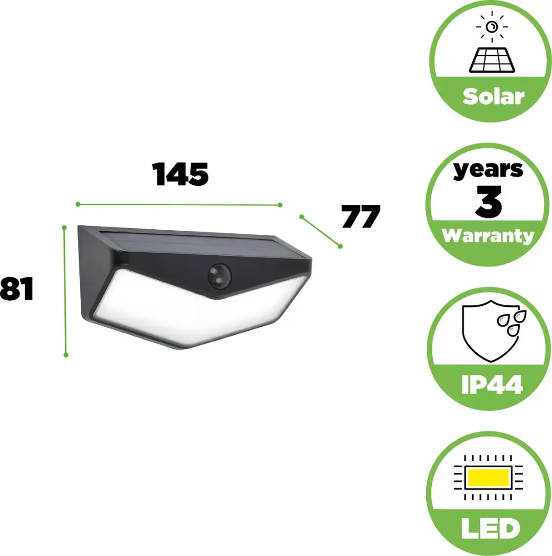 Lutec Wings LED Solar Wandlamp - 500 Lm 5000K - IP44 Zwart
