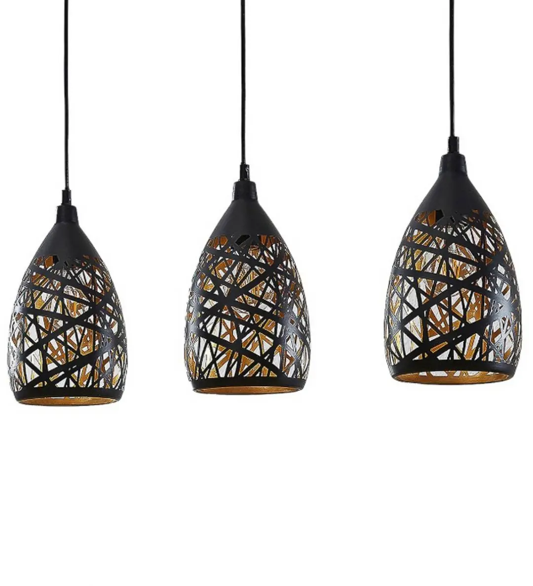 Lindby Hanglamp 3 Licht - Zwart/Goud