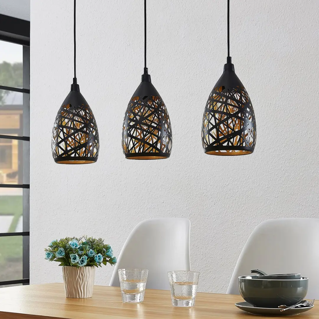 Lindby Hanglamp 3 Licht - Zwart/Goud