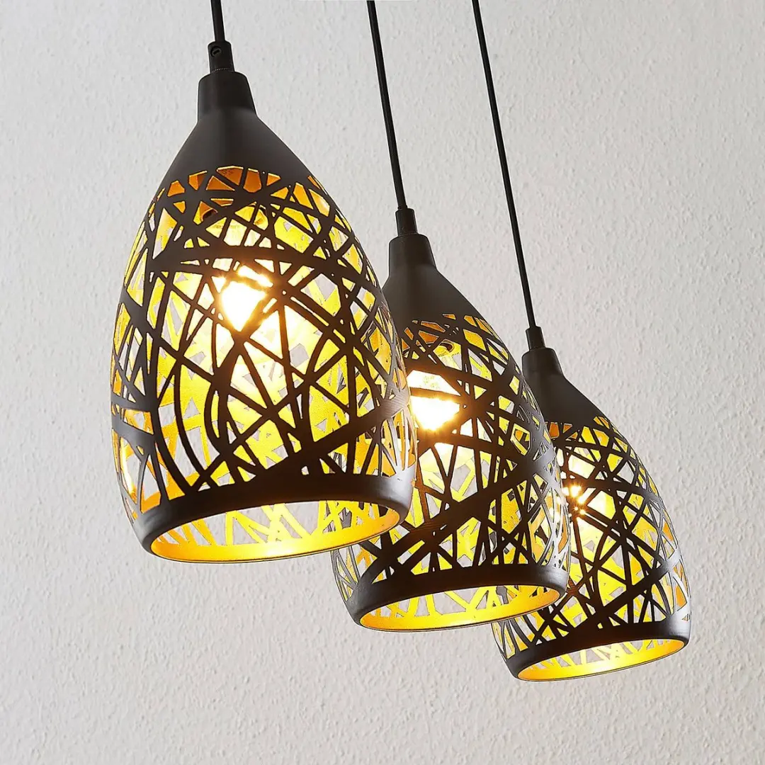 Lindby Hanglamp 3 Licht - Zwart/Goud