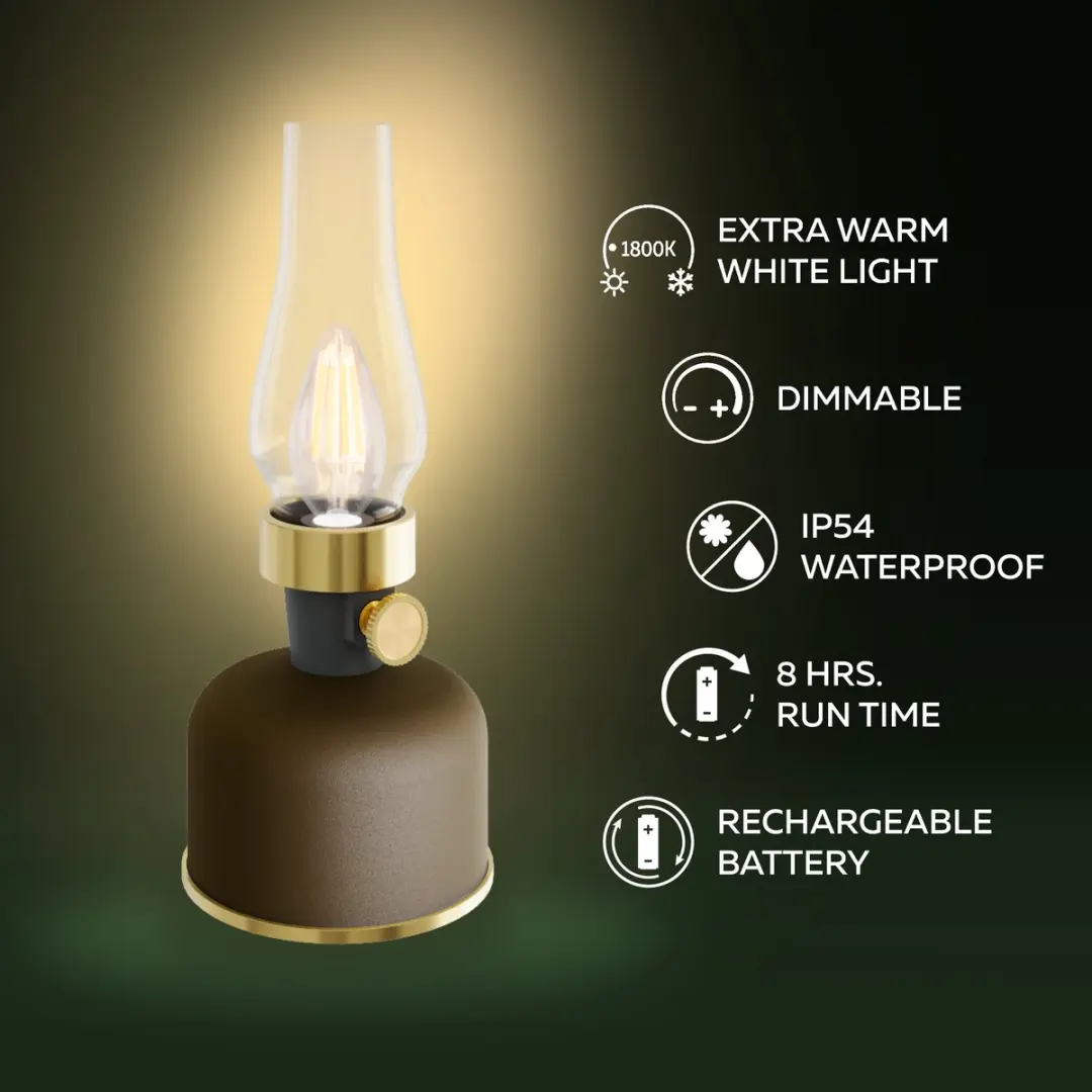 Calex Lavinio Oplaadbare LED Tafellamp - Warm Wit 1800K - Mocha