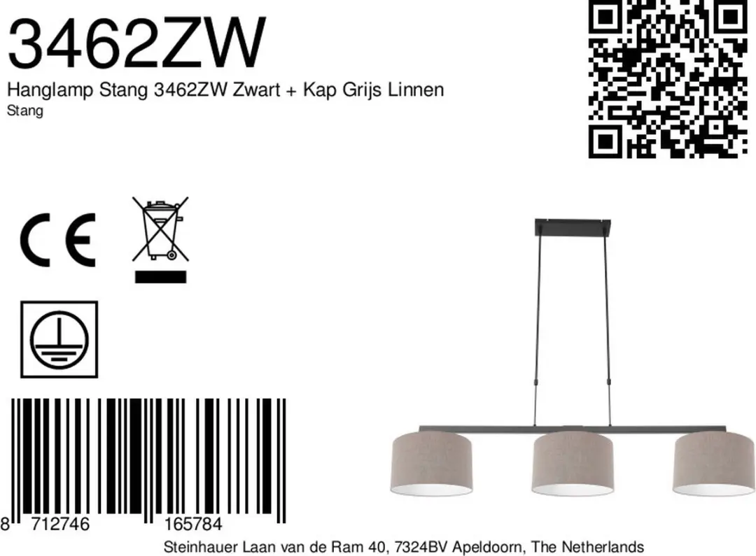 Steinhauer Hanglamp 3462ZW Landelijk Design - 3 Lichtpunten - Grijs - afbeelding 6 van 6