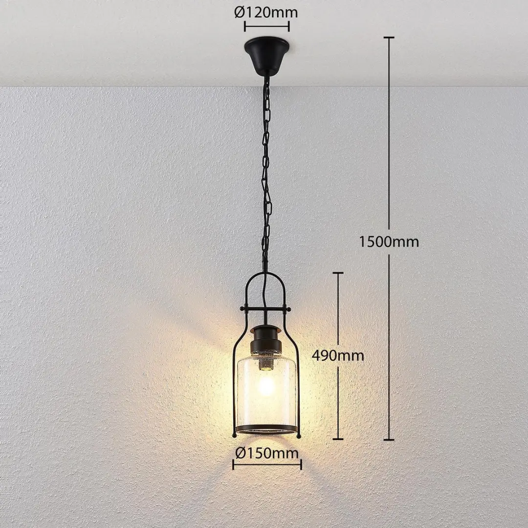 Lindby Hanglamp Metaal Glas 1 Licht E27 - 21cm - Matzwart/Transparant