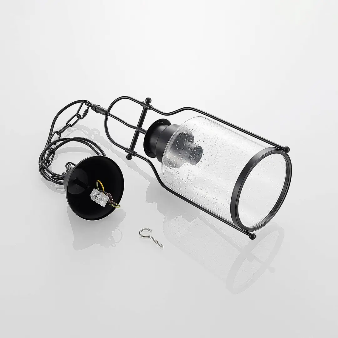 Lindby Hanglamp Metaal Glas 1 Licht E27 - 21cm - Matzwart/Transparant