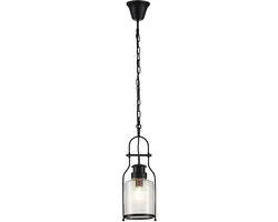 Lindby Hanglamp Metaal Glas 1 Licht E27 - 21cm - Matzwart/Transparant