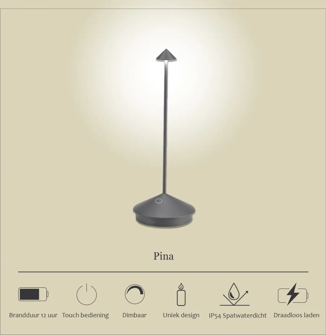 Zafferano Pina Lamp Antraciet - 29 cm