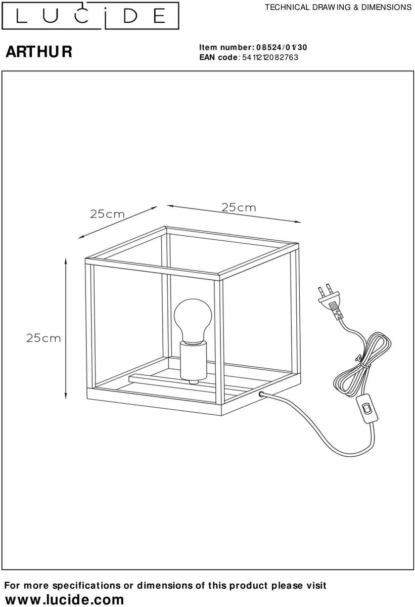 Lucide Arthur Tafellamp E27 - Zwart