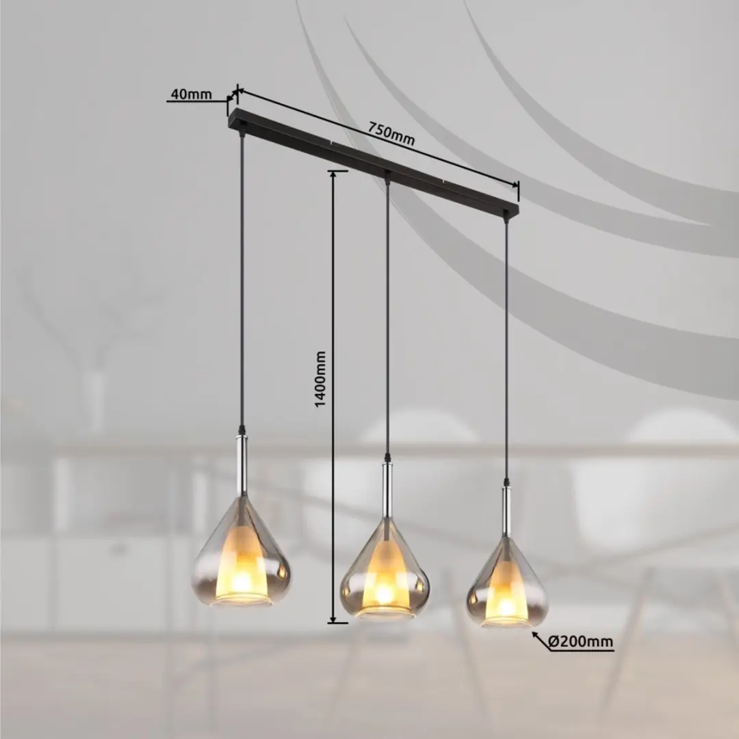Globo Geeky Hanglamp E27 - 3 Lichtpunten - Ø20cm - Zwart