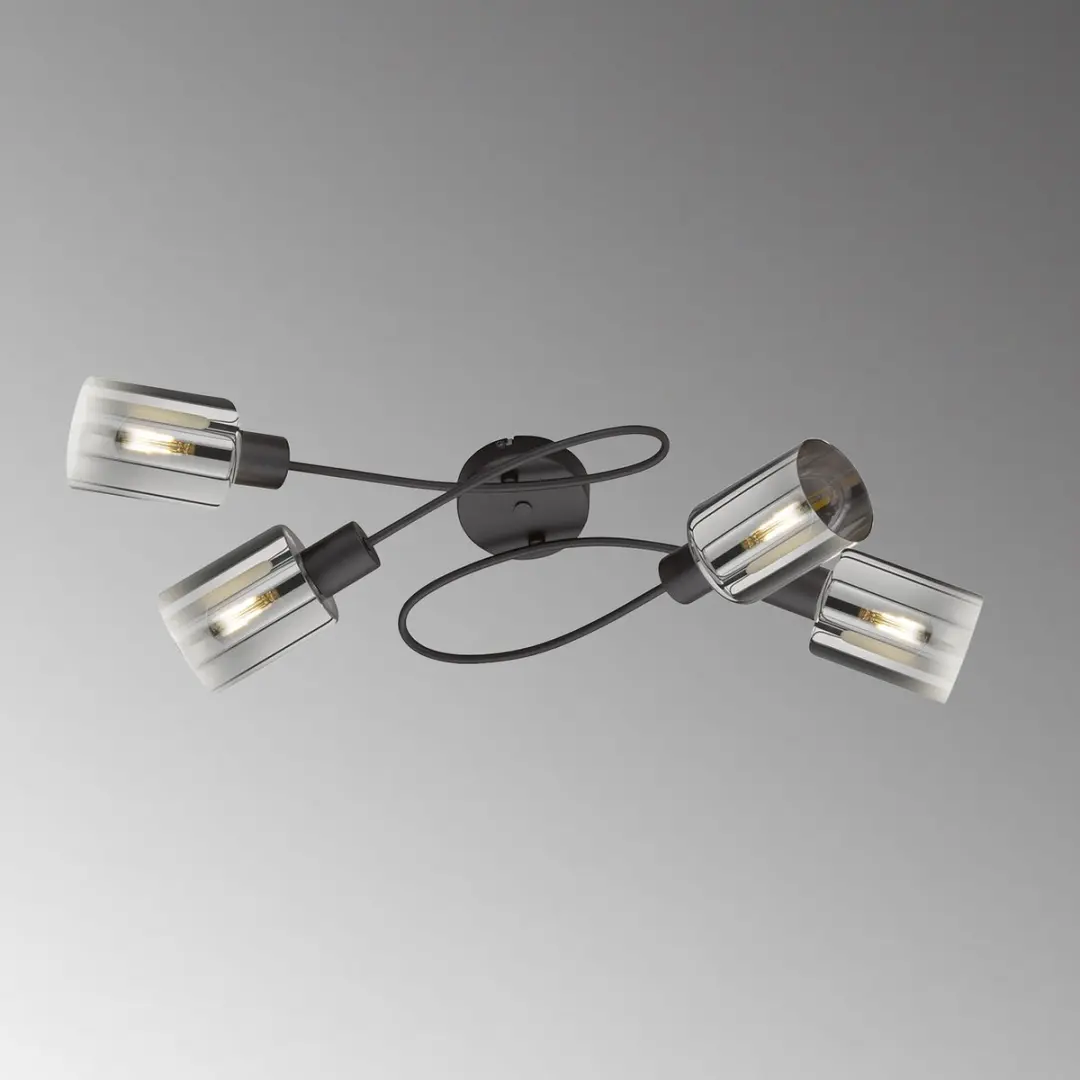 Fischer & Honsel Iska Plafondlamp 4x E14 - 79x37x22cm - Zwart/Rookglas