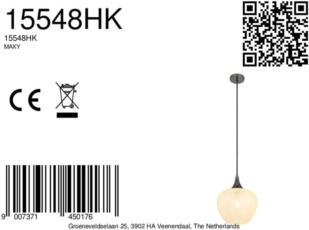 Globo Maxy Hanglamp - Ø24cm - E27 - Wit - afbeelding 6 van 6