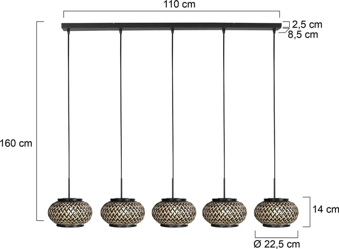 Steinhauer Nox Light 4528ZW Hanglamp - 5 Lichtpunten - 40W - Beige/Zwart