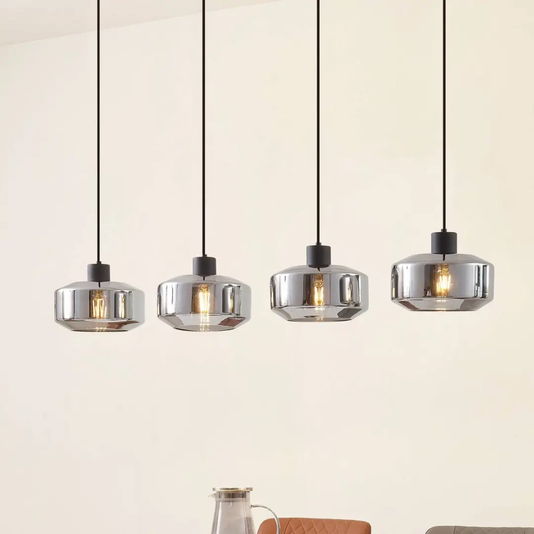 Lindby Hanglamp 4-lichts - 22cm - Rookgrijs/Zandzwart
