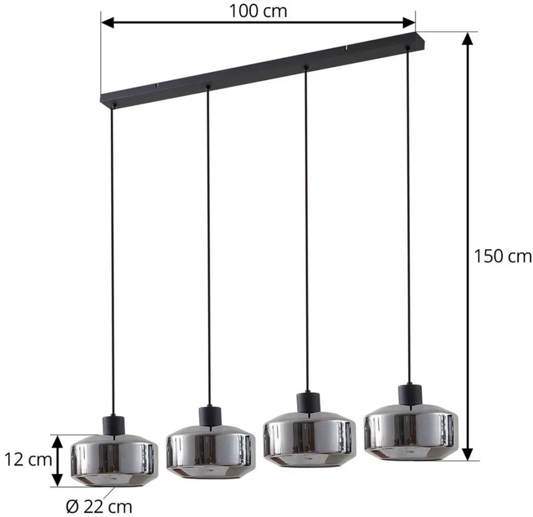 Lindby Hanglamp 4-lichts - 22cm - Rookgrijs/Zandzwart