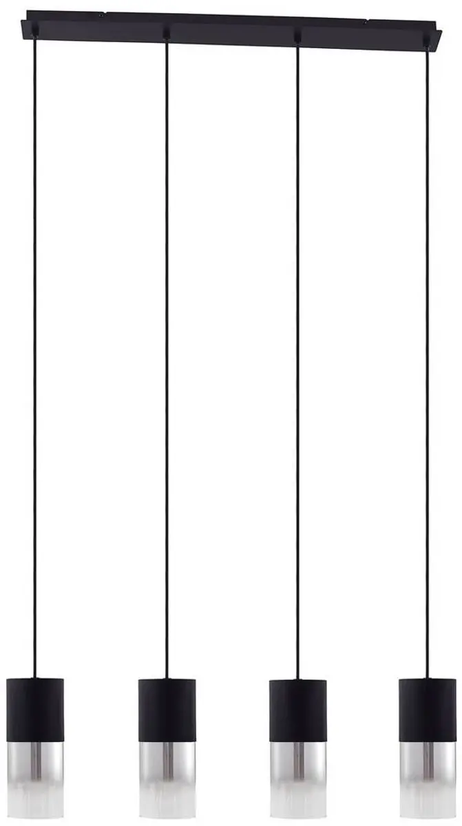 Lindby Hanglamp 4-lichts Glas Aluminium - 24cm - E27 - Rookgrijs/Zwart
