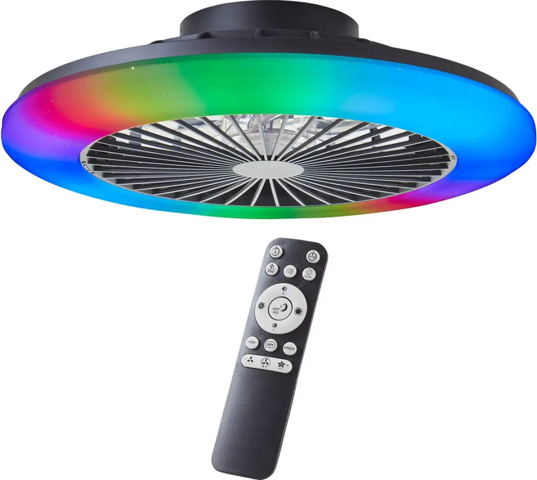 Brilliant Salerno Plafondventilator met LED 40W RGBW - 3000K-6500K - Zwart